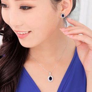 Blue Cubic Zirconia Earrings Necklace Set